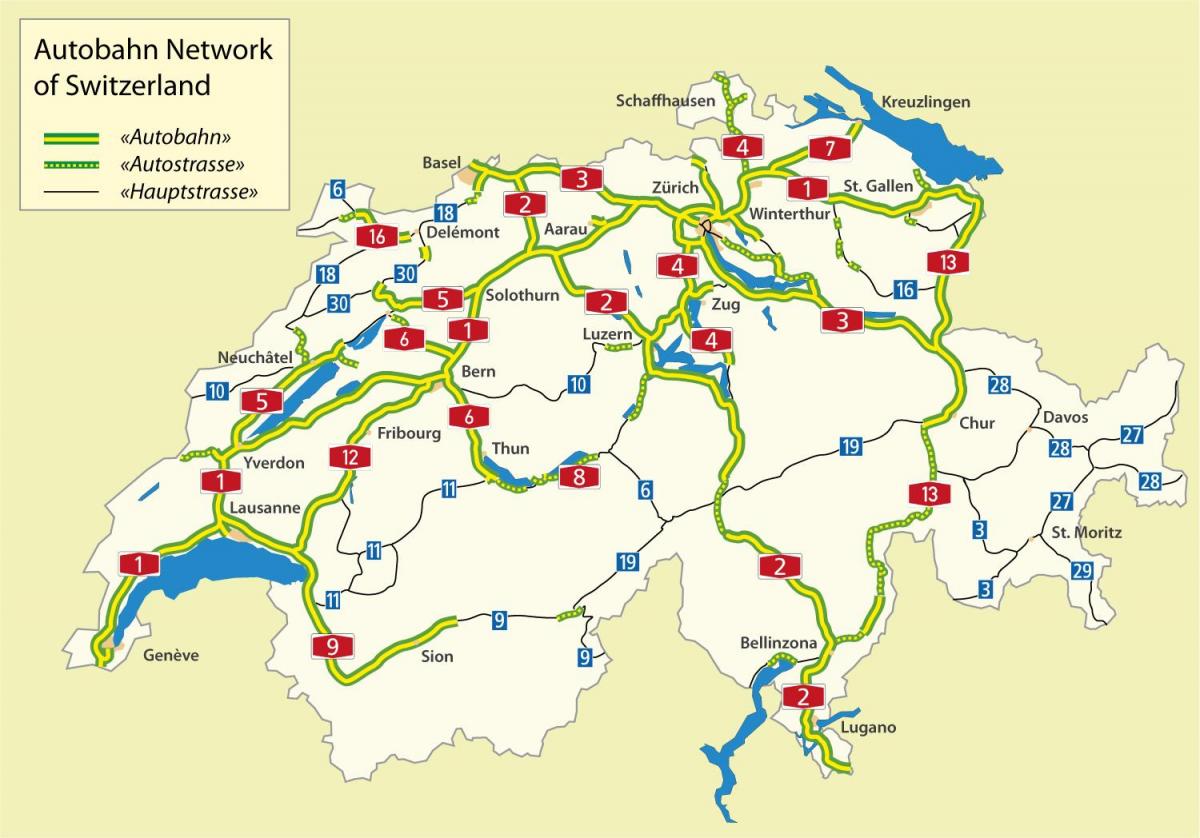 Карта автомобильных дорог Швейцарии